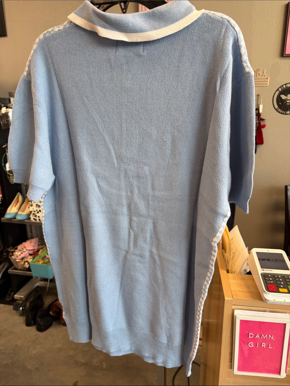 Oxknitstore Girls' Light Blue Knit Polo SweaterEV5JAX - Picture 5 of 6